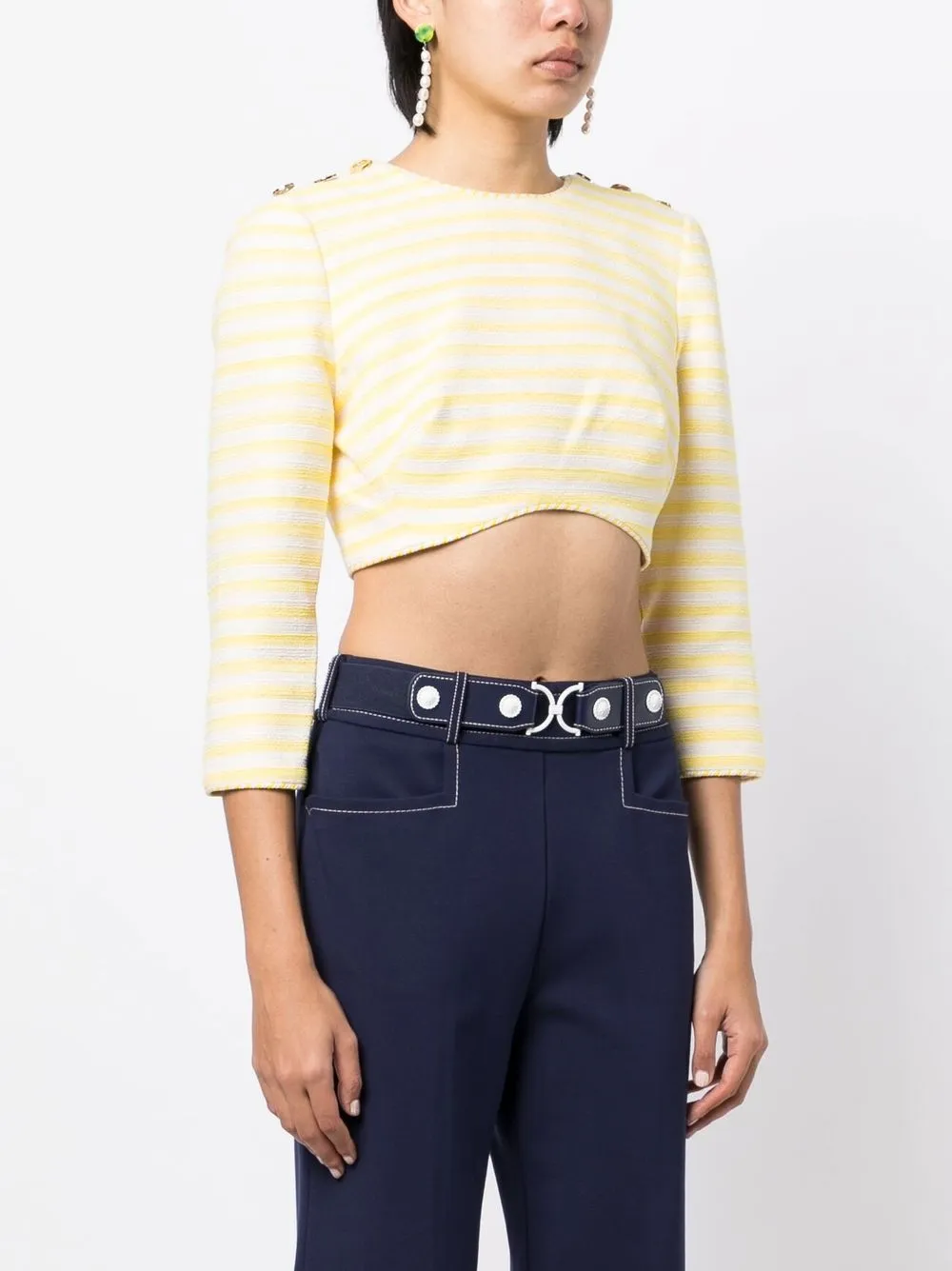 Shop Zimmermann Embroidered-striped Cropped Top In Yellow