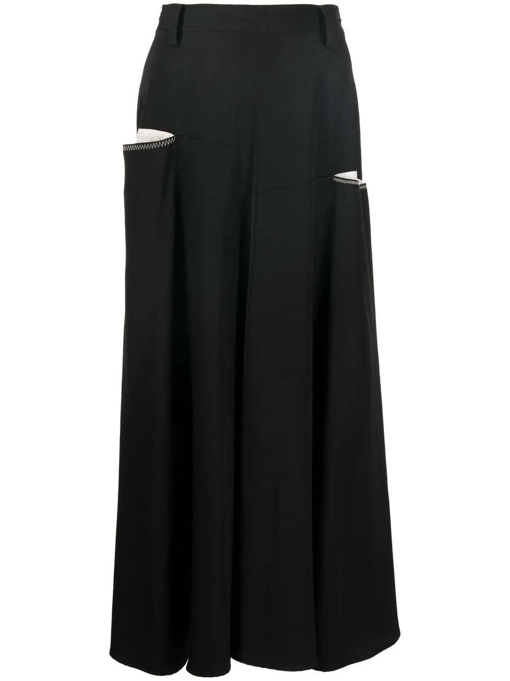 

Y's contrast-stitching wool skirt - Black