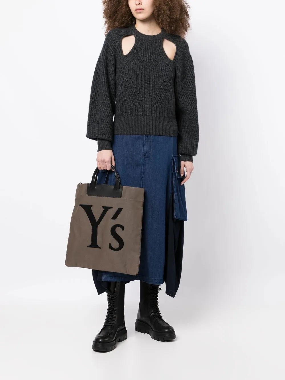 Y's Shopper met logoprint - Bruin
