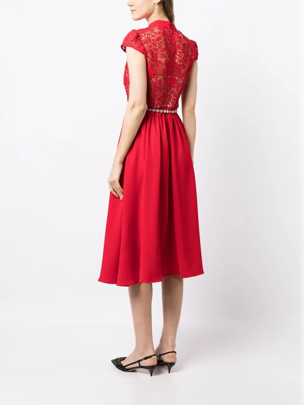 Strappy Crystal-Trim Lace Midi Dress