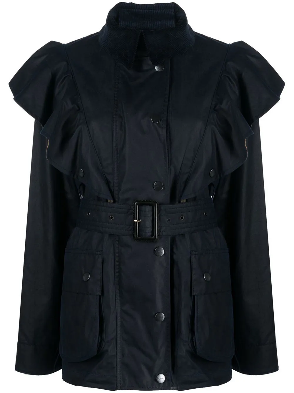 Chloé X Barbour Corduroy-trimmed Waxed-cotton Jacket In Blue