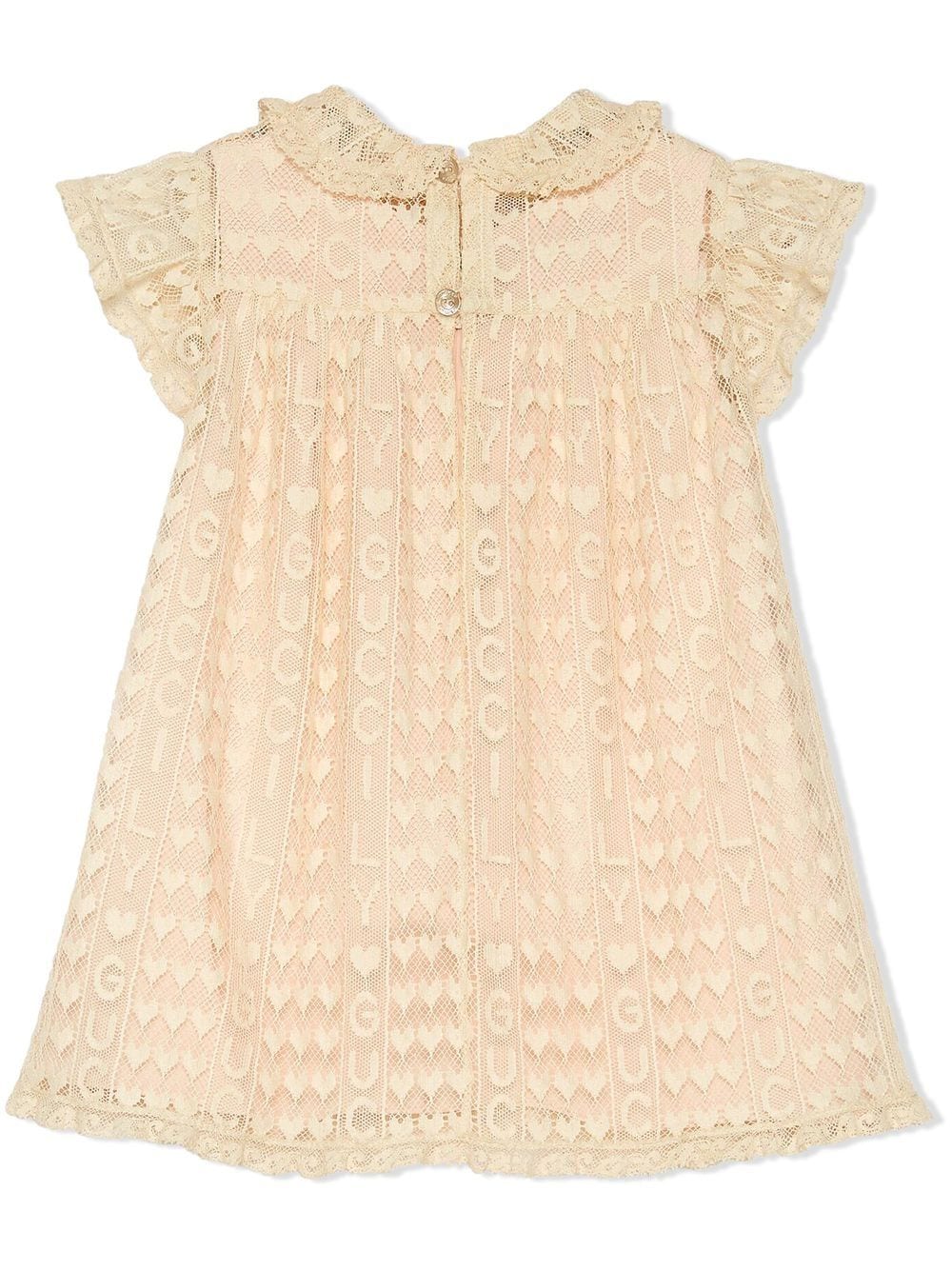 Shop Gucci Ly Lace Cotton Dress In Neutrals