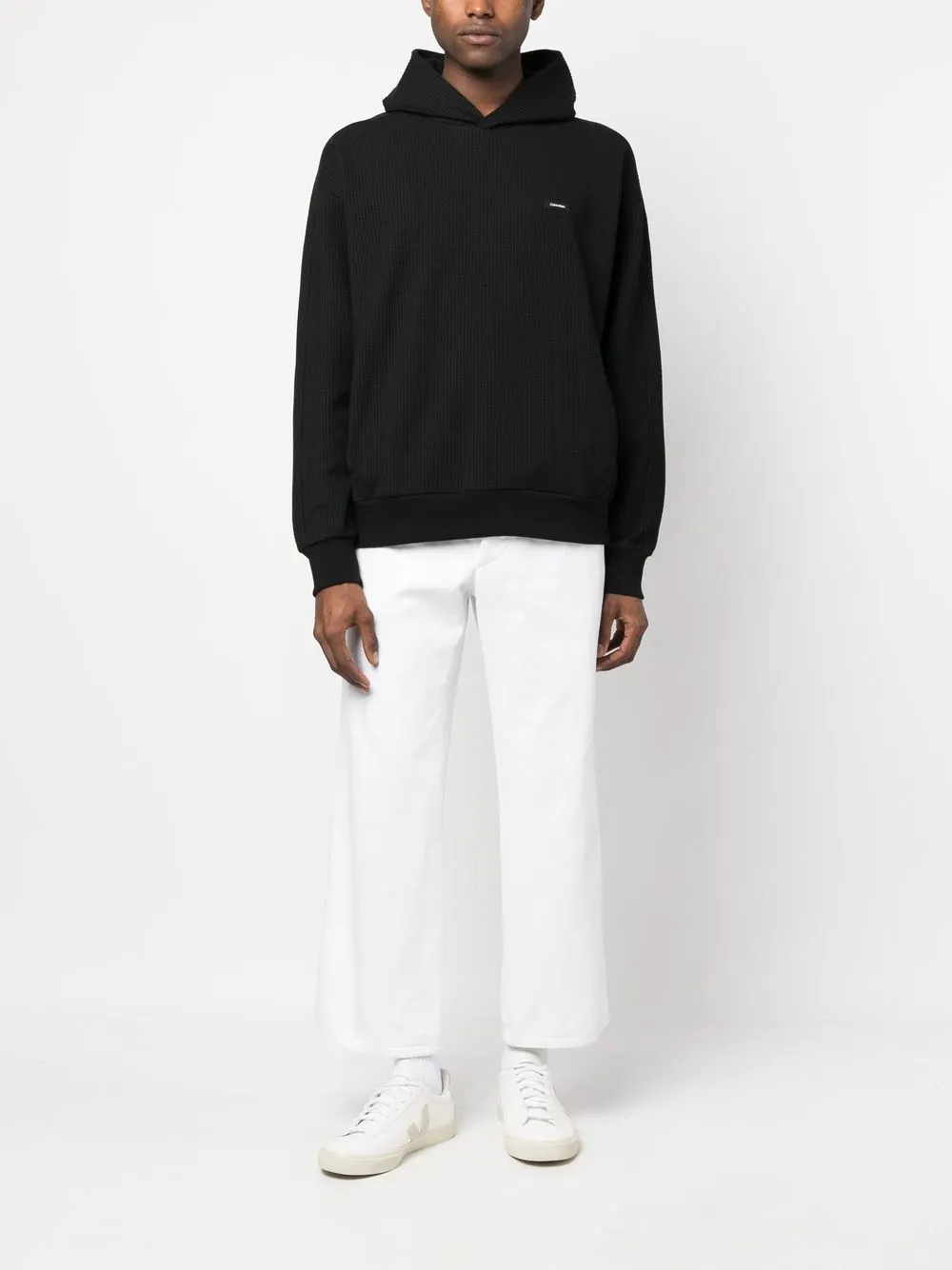 Calvin Klein Geribbelde hoodie - Zwart