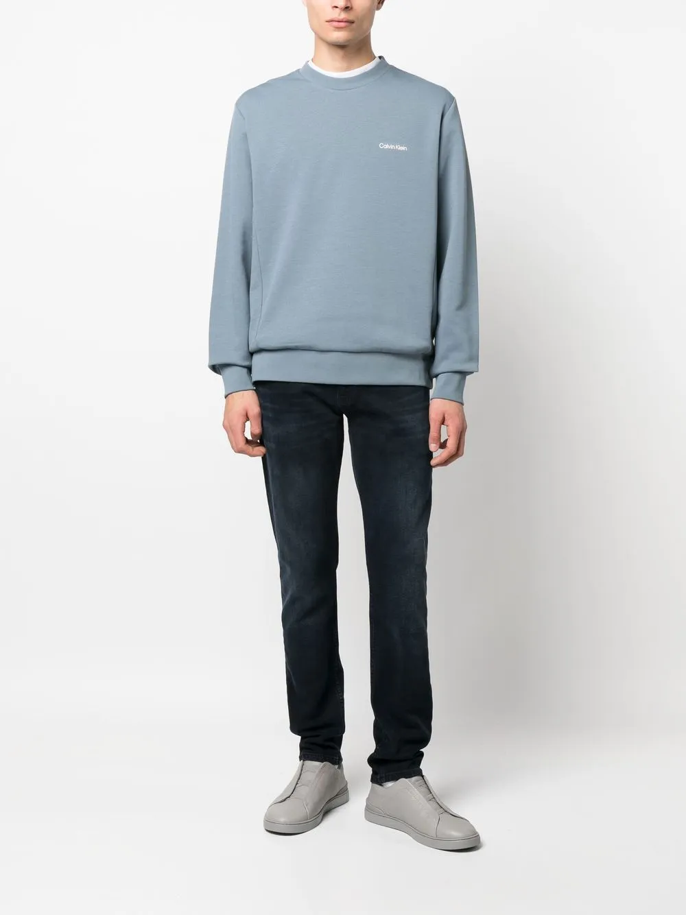 Shop Calvin Klein Micro-logo Repreve Sweatshirt In Blue