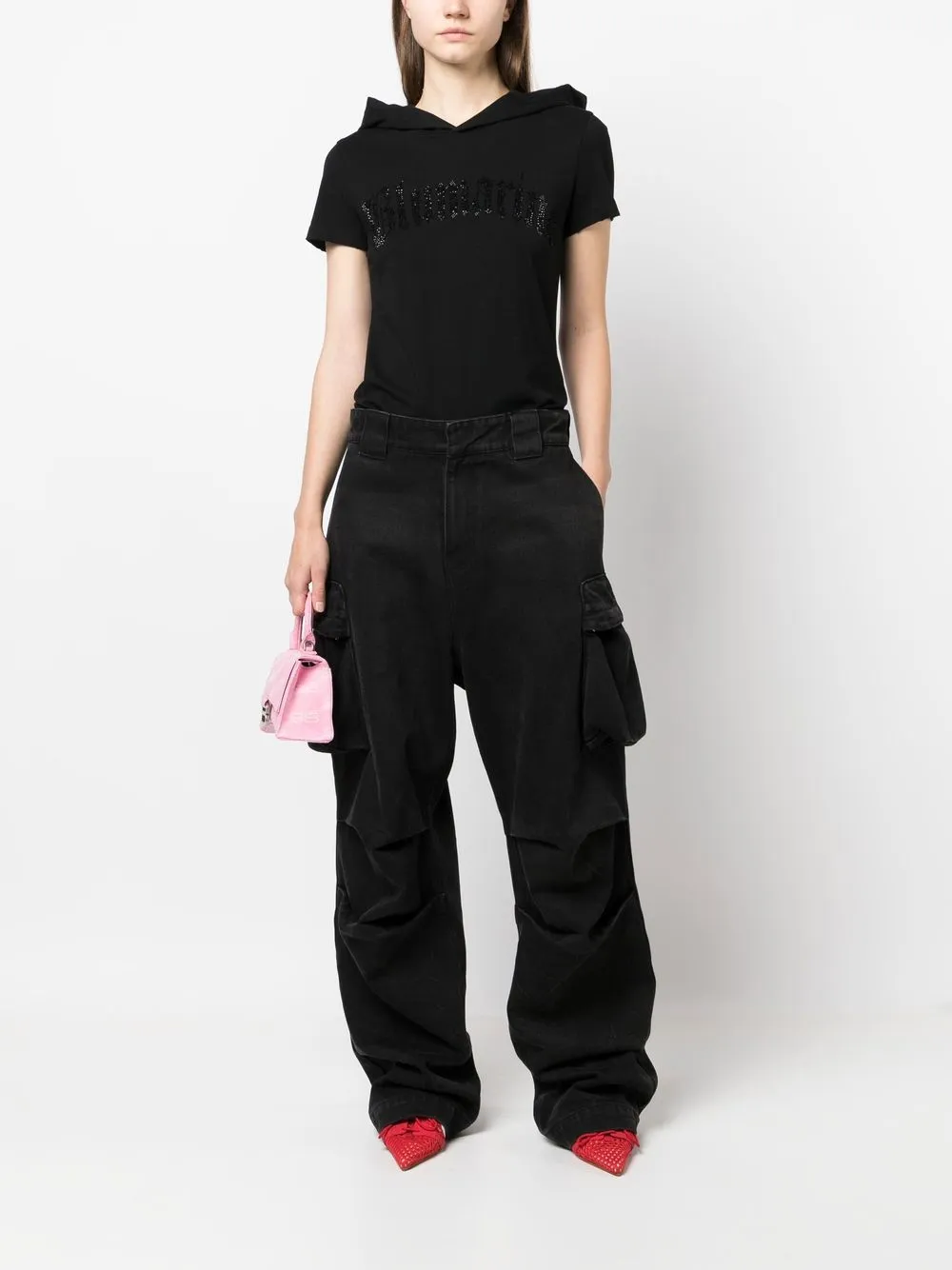 Blumarine T-shirt met logo van stras - Zwart
