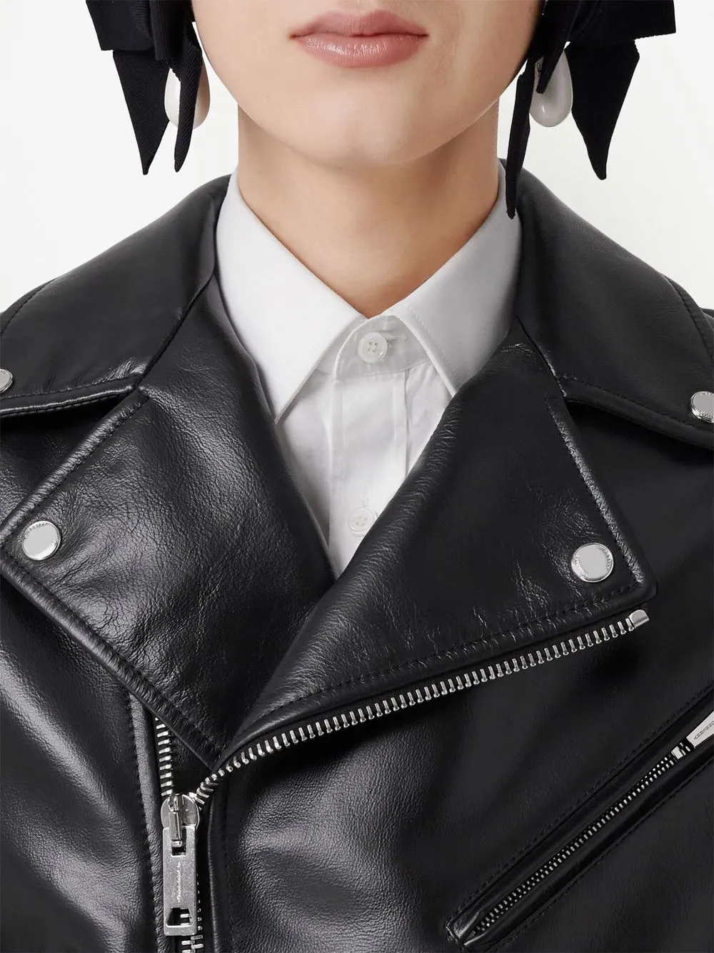 Burberry Iriny Leather Biker Jacket In Black