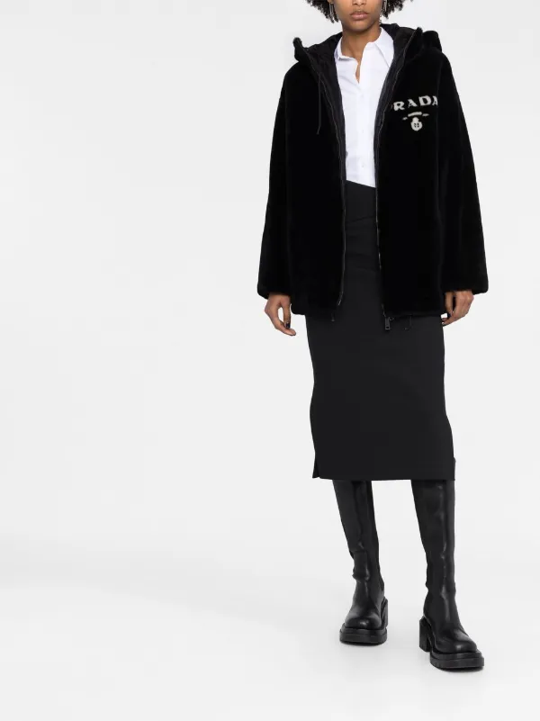 【関税&送料込】Prada Black Shearling Down Jacket Prada Cotton shearling-collar Jacket | Black | FARFETCH