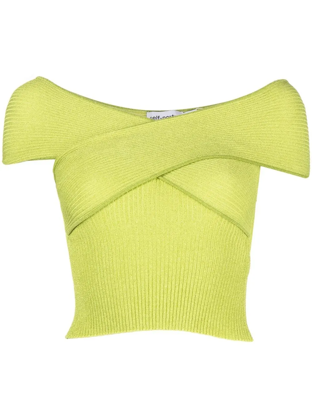 

Self-Portrait ribbed-knit off-shoulder top - Green