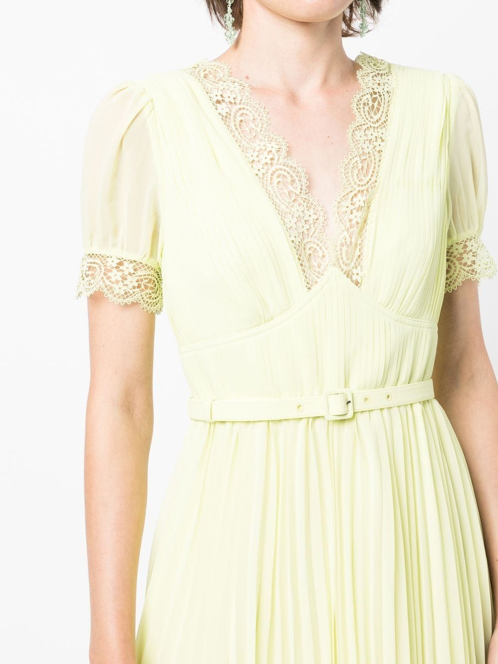 Shop Self-portrait Floral-lace Detail Midi Dress In Green