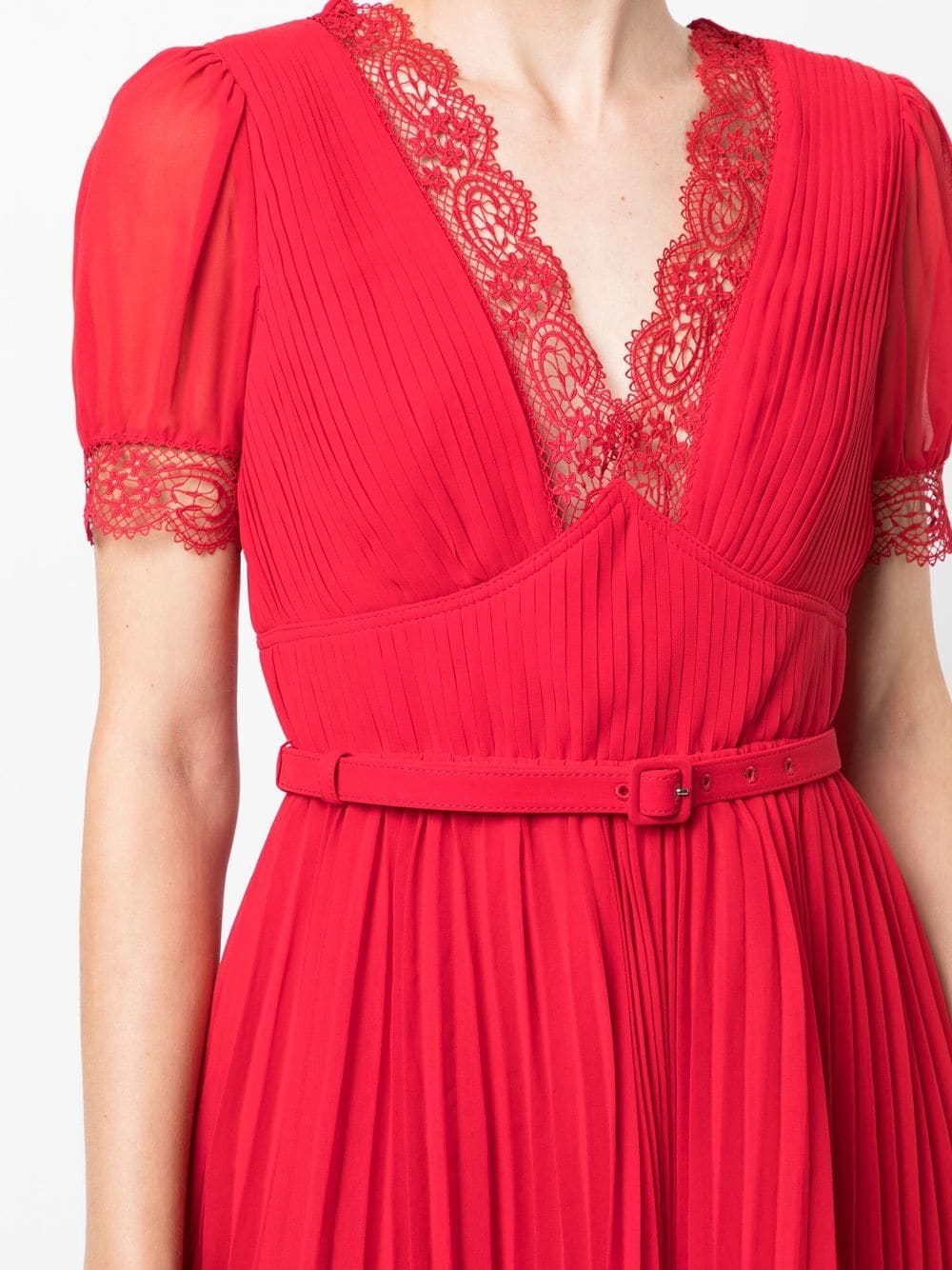 Shop Self-portrait Lace-trim A-line Minidress In Red