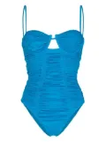 Self-Portrait ruched cut-out swimsuit - Blue