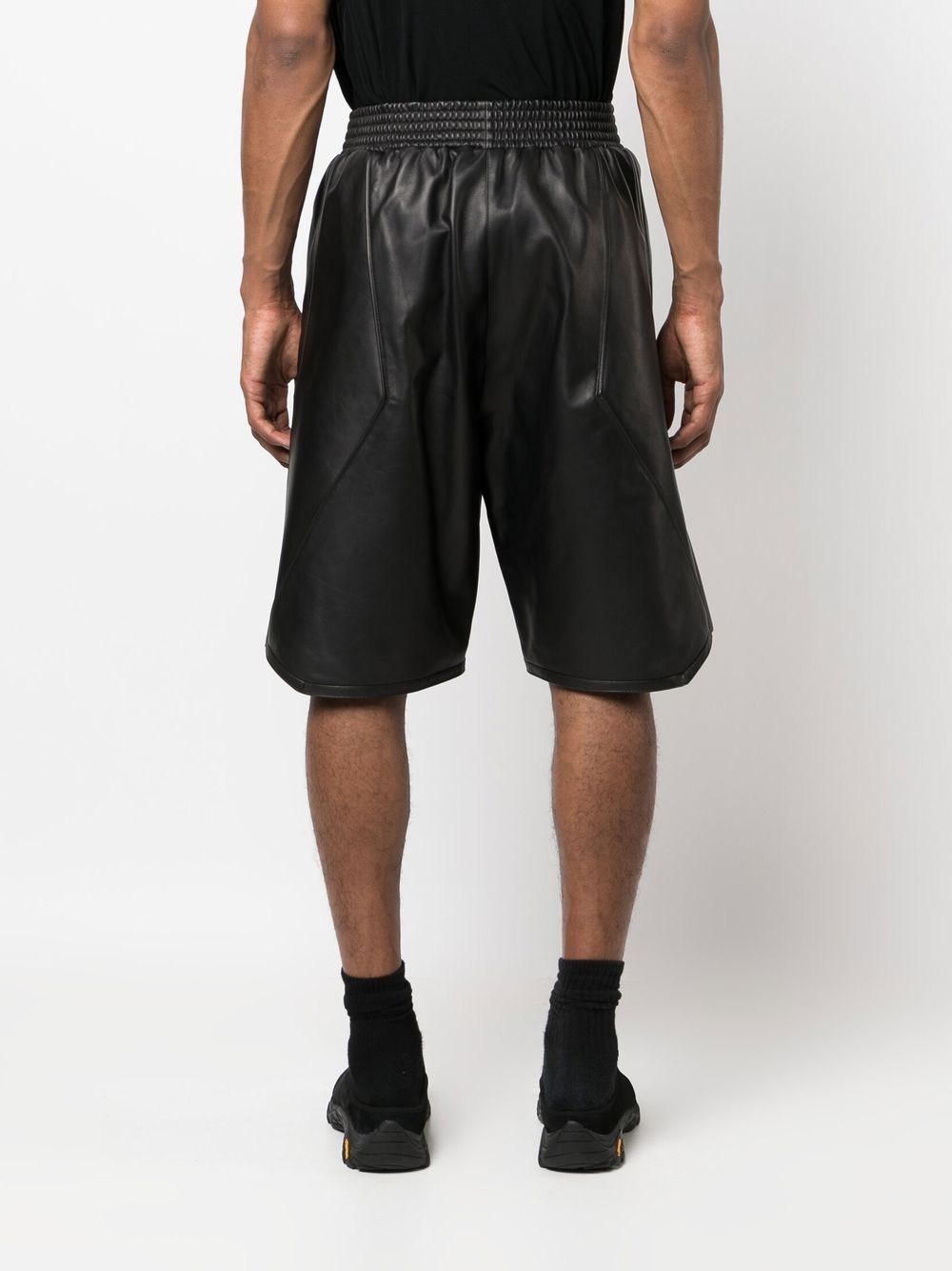 Shop Balmain Leather Knee-length Shorts In 黑色