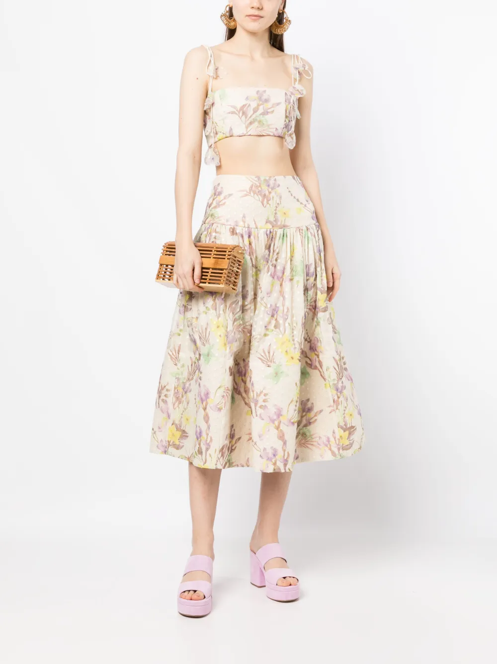 Alexis Midi-rok met bloemenprint - Beige