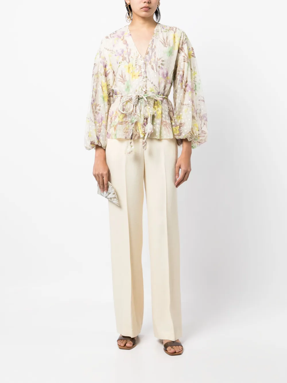 Alexis Blouse met geborduurde bloemen - Beige