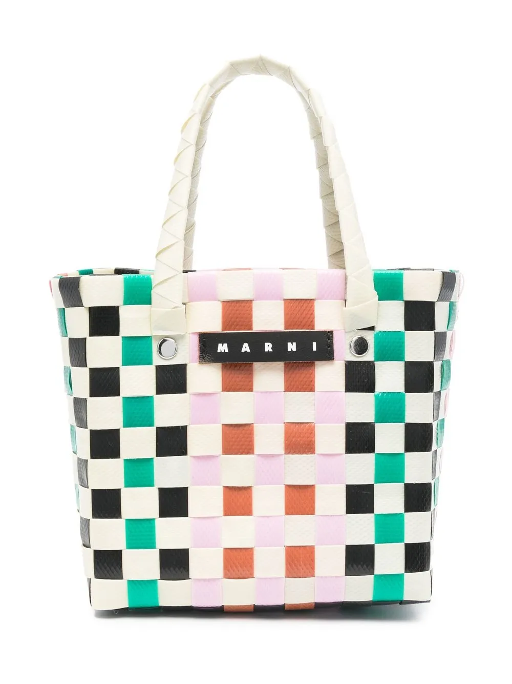 

Marni Kids logo patch woven tote bag - Neutrals