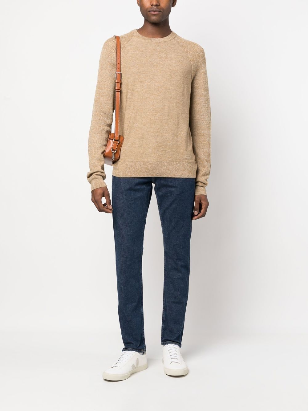 Shop Calvin Klein Superior Wool Crewneck Jumper In Brown