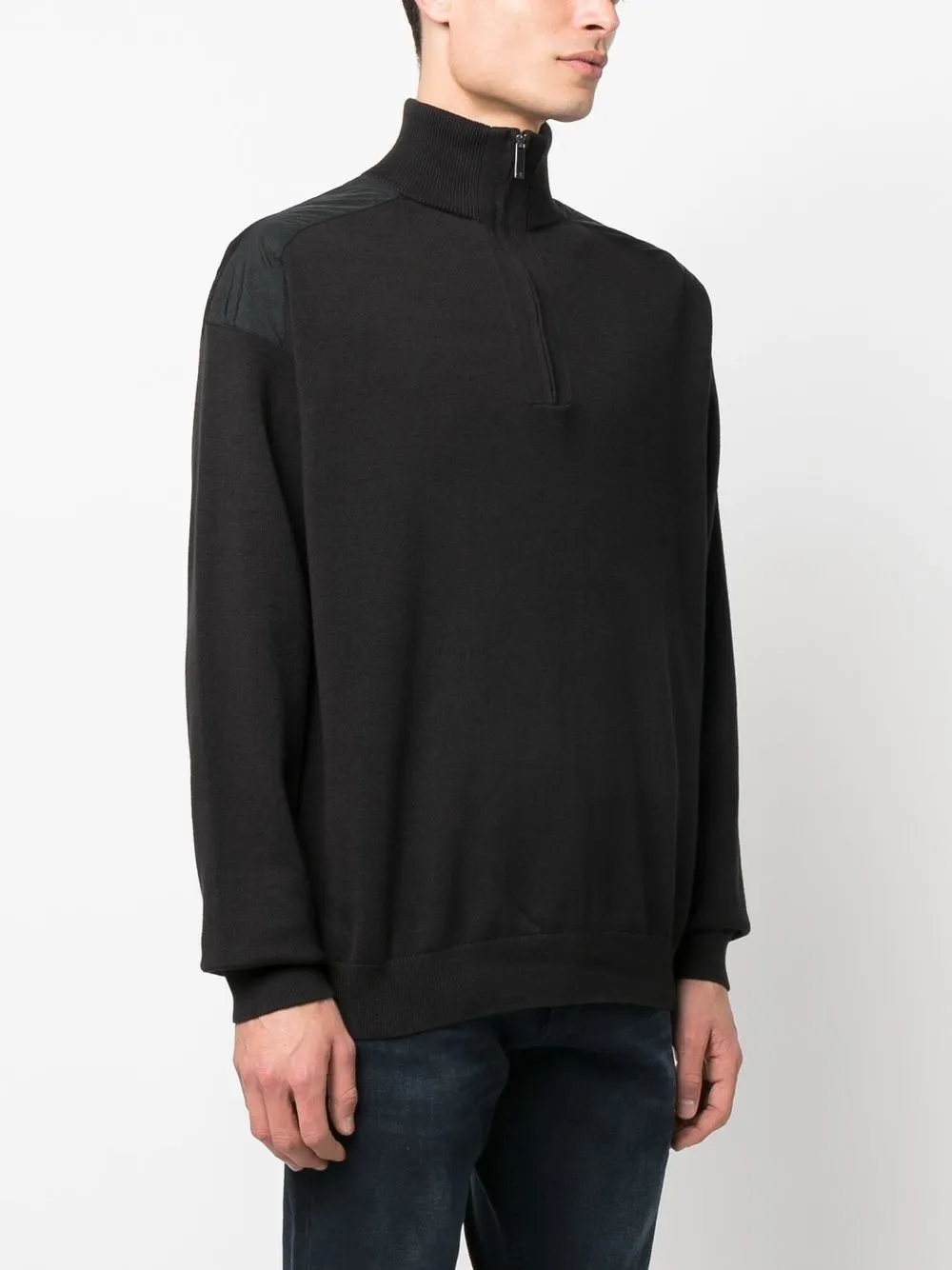 Shop Calvin Klein Cotton-blend Quarter-zip Jumper In Black