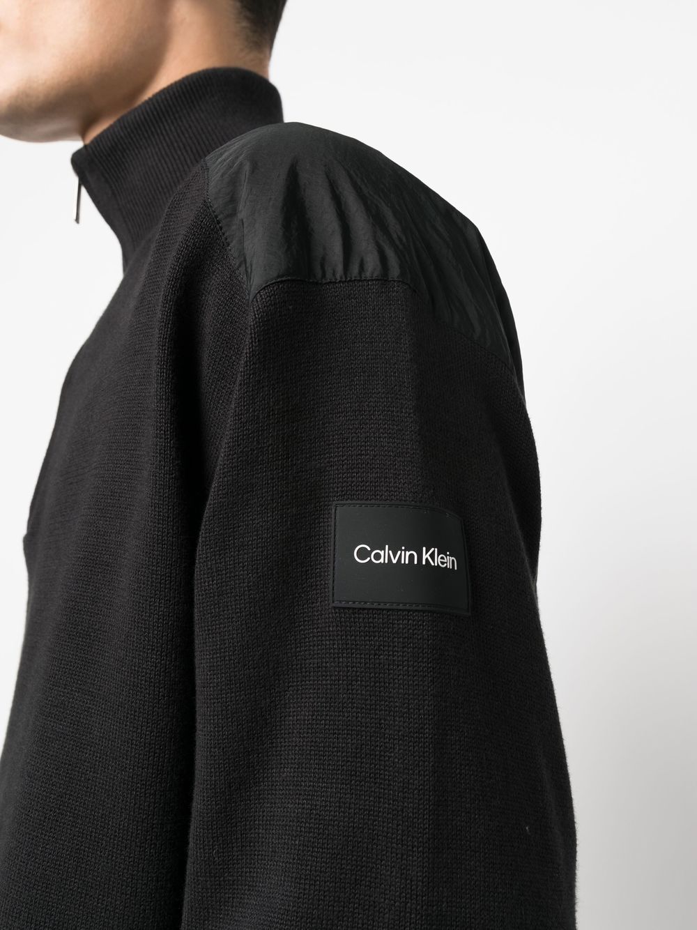 Shop Calvin Klein Cotton-blend Quarter-zip Jumper In Black