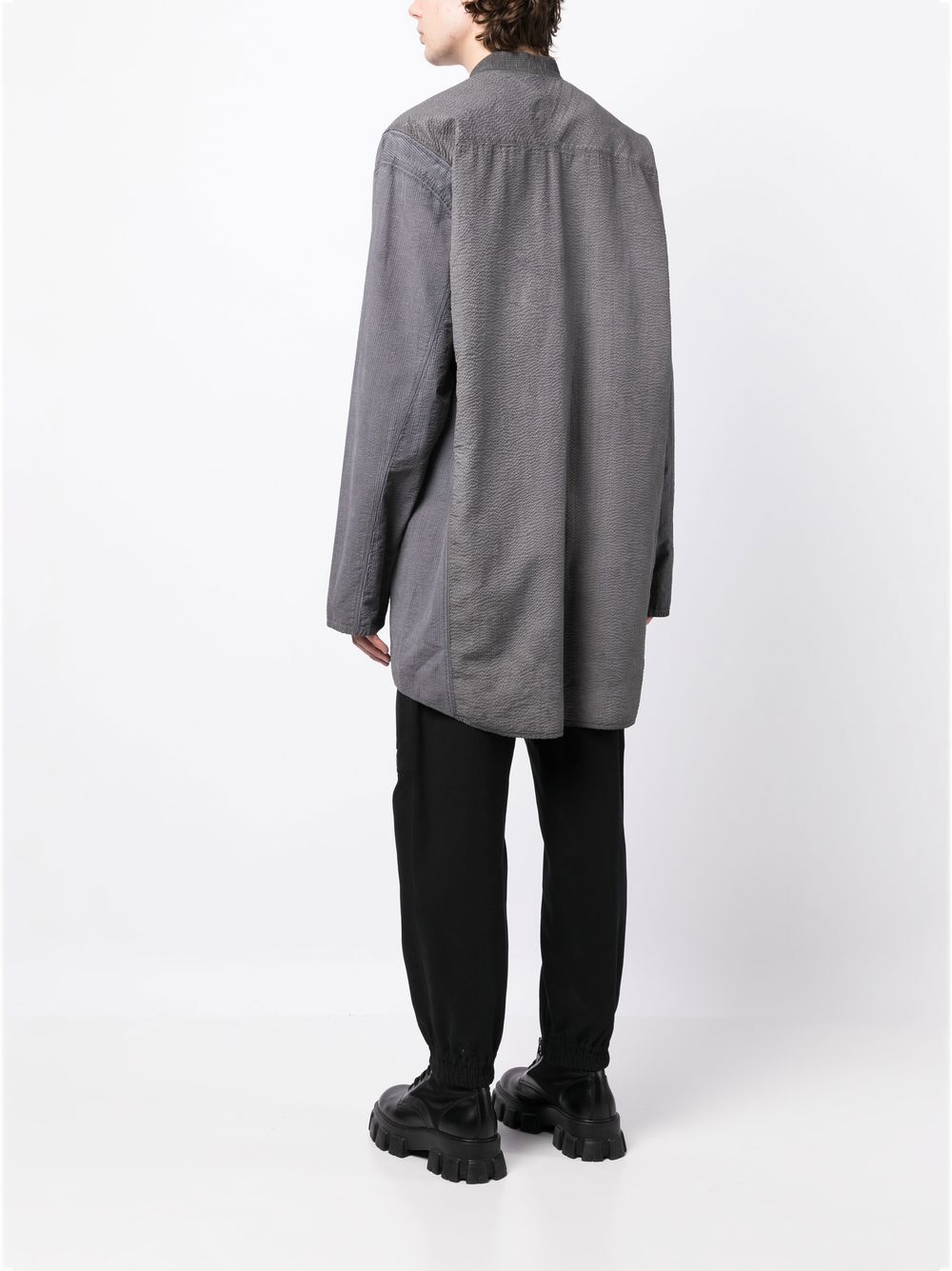 Shop Nicolas Andreas Taralis Band-collar Cotton Shirt In Grey