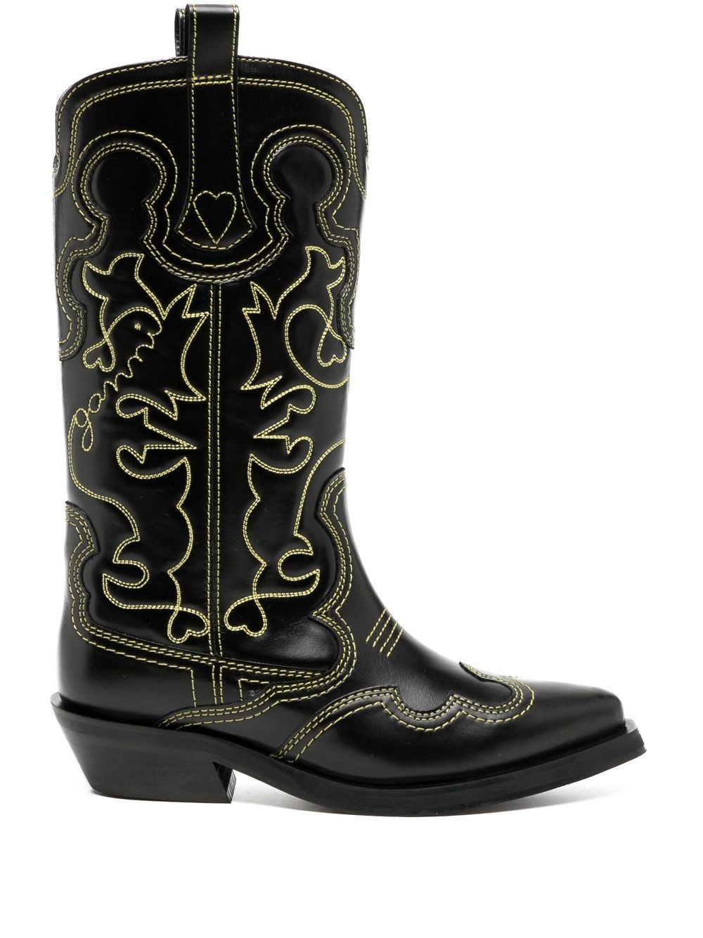 GANNI contrast-stitch leather cowboy boots