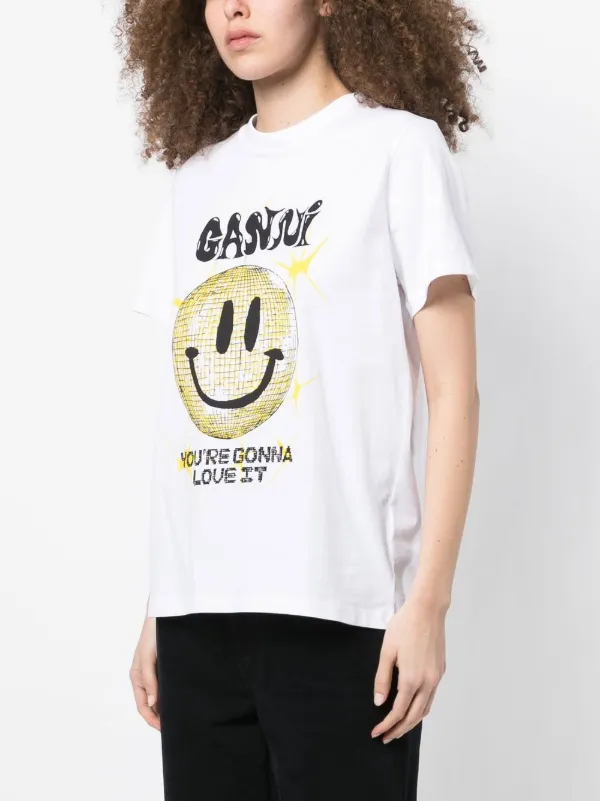 GANNI smiley-print Organic Cotton t-shirt - Farfetch