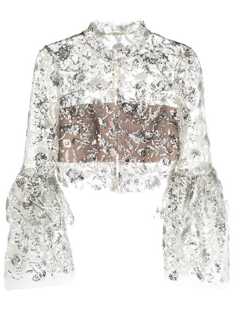 Self-Portrait sequin flared-sleeve blouse