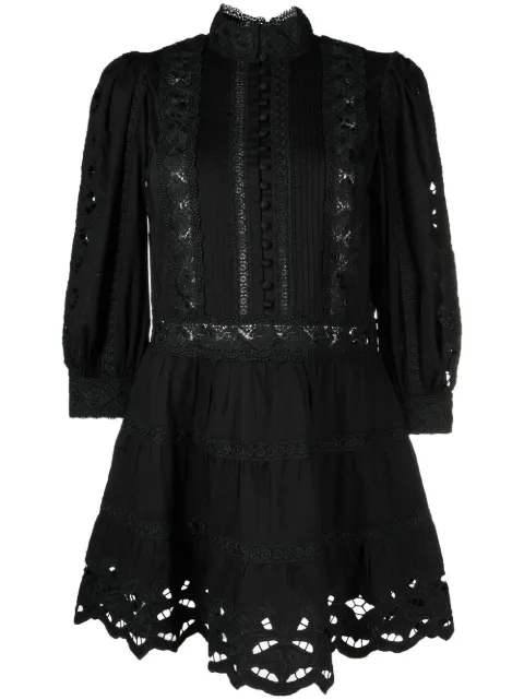 alice + olivia lace-detail high neck mini dress