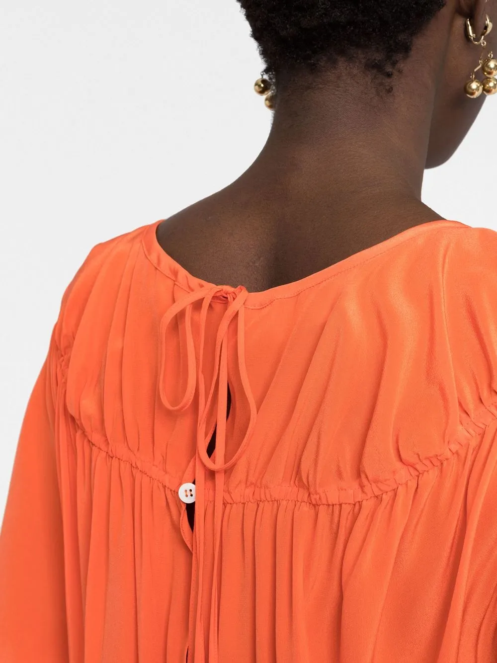 Marni Flutter-sleeve Side-slit Gathered Silk Midi Dress In Orange