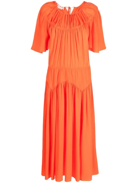 Marni vestido midi de seda con detalle fruncido