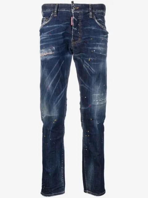 DSQUARED2 paint-splatter slim-cut jeans 