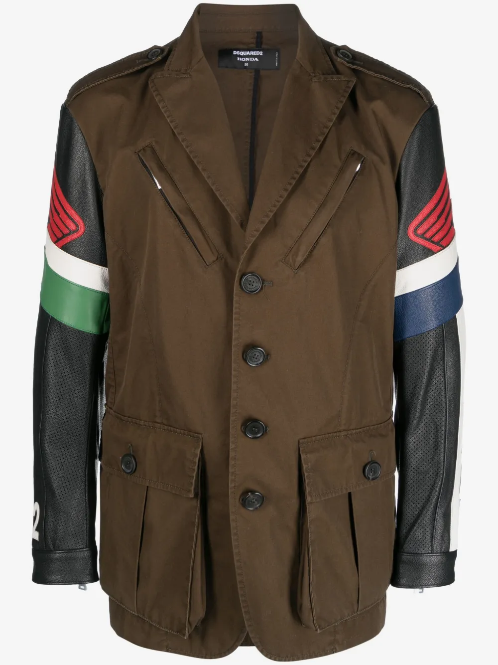 DSQUARED2 콘트라스트 소매 바이커 스타일 재킷 | 브라운 | Image 1