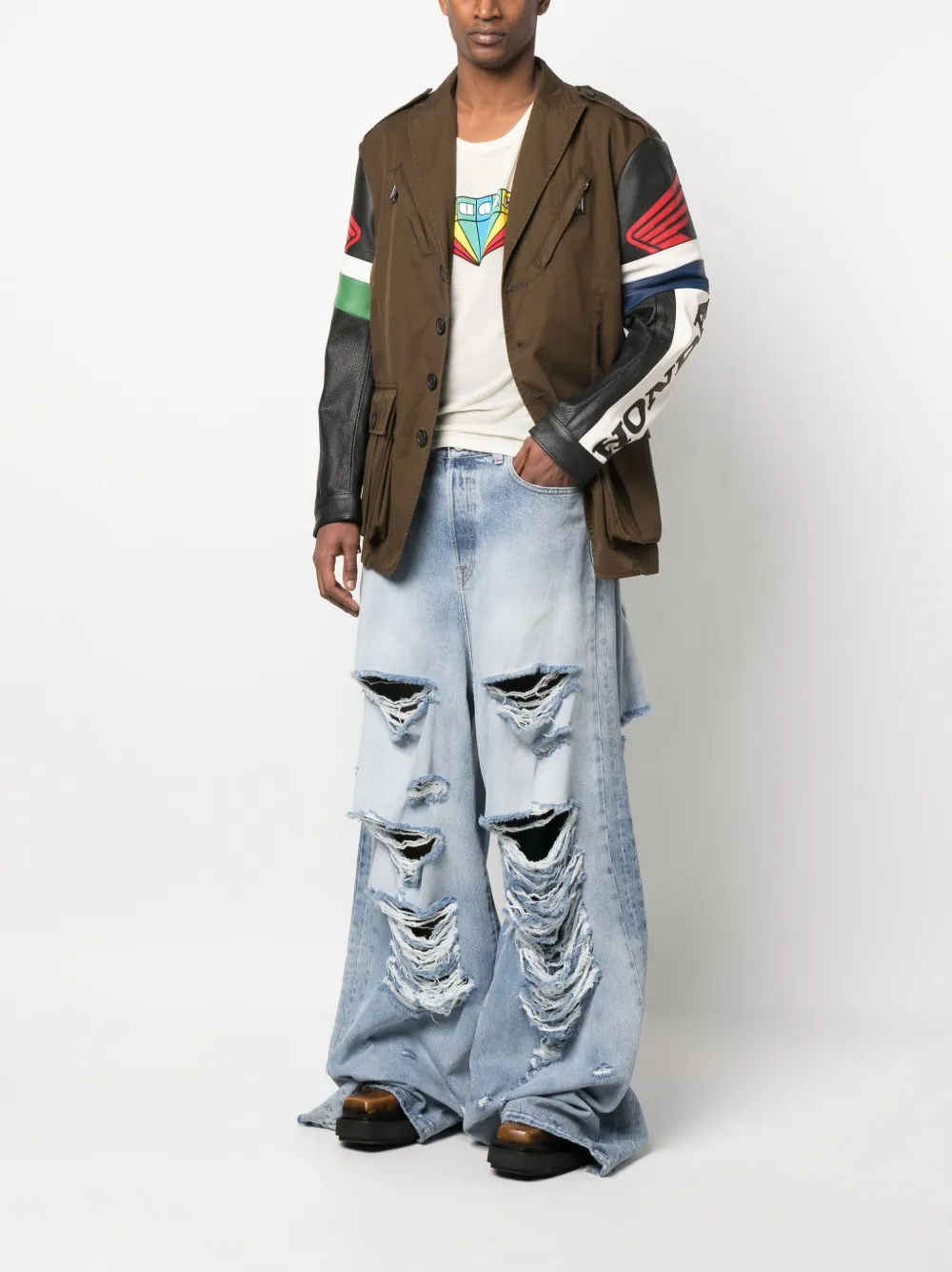 Dsquared2 Bikerjack met contrasterende mouwen - Bruin
