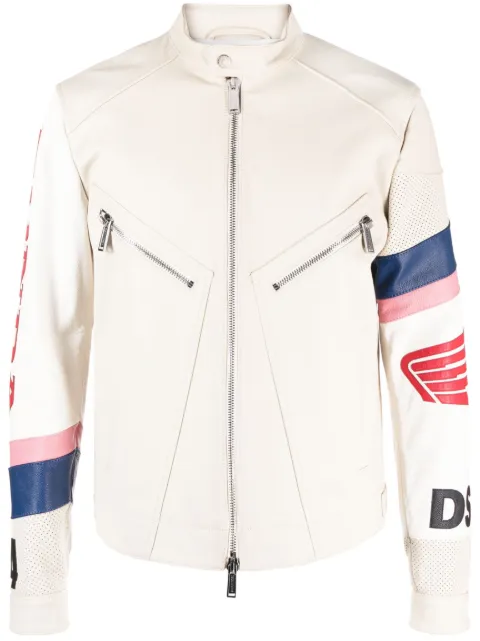 logo-patch leather biker jacket