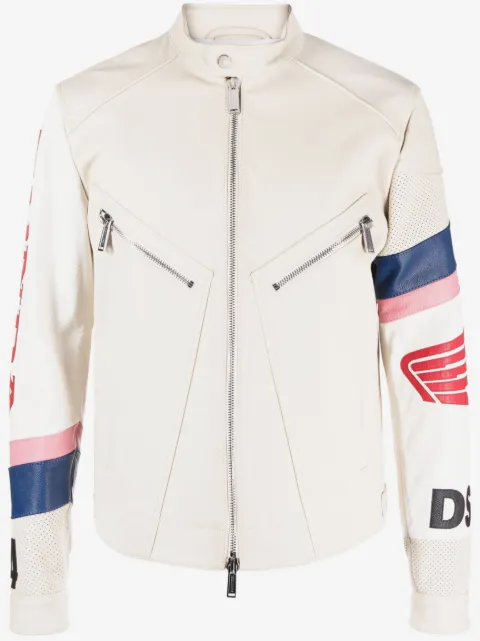 DSQUARED2 logo-patch leather biker jacket