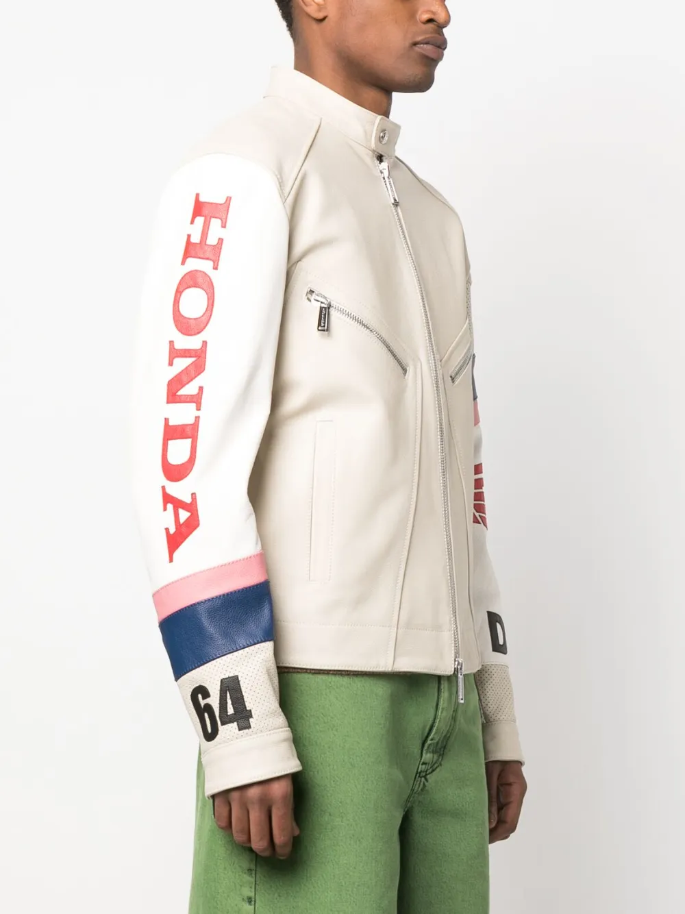 Dsquared2 Logo-patch Leather Biker Jacket In Nude