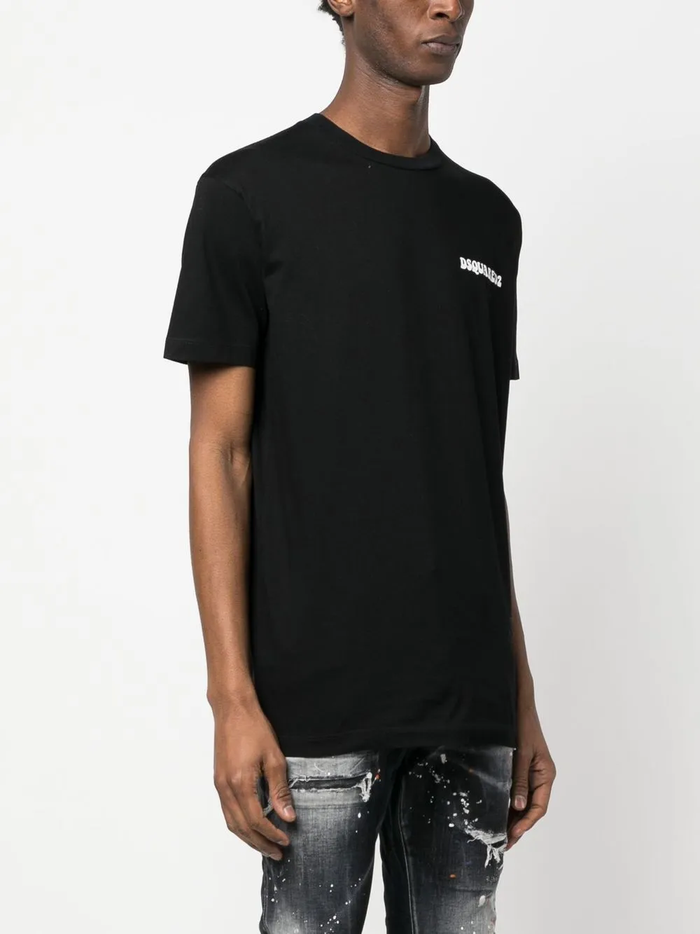 Dsquared2 Black Crewneck T-shirt With Front Logo And Graphic Print On The Back In Cotton Man In Black