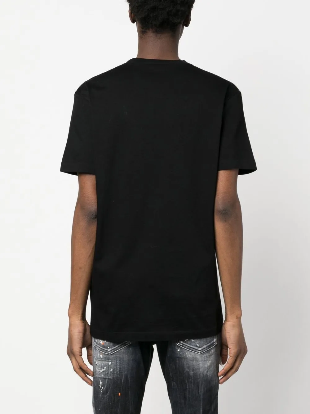 Dsquared2 Black Crewneck T-shirt With Front Logo And Graphic Print On The Back In Cotton Man In Black