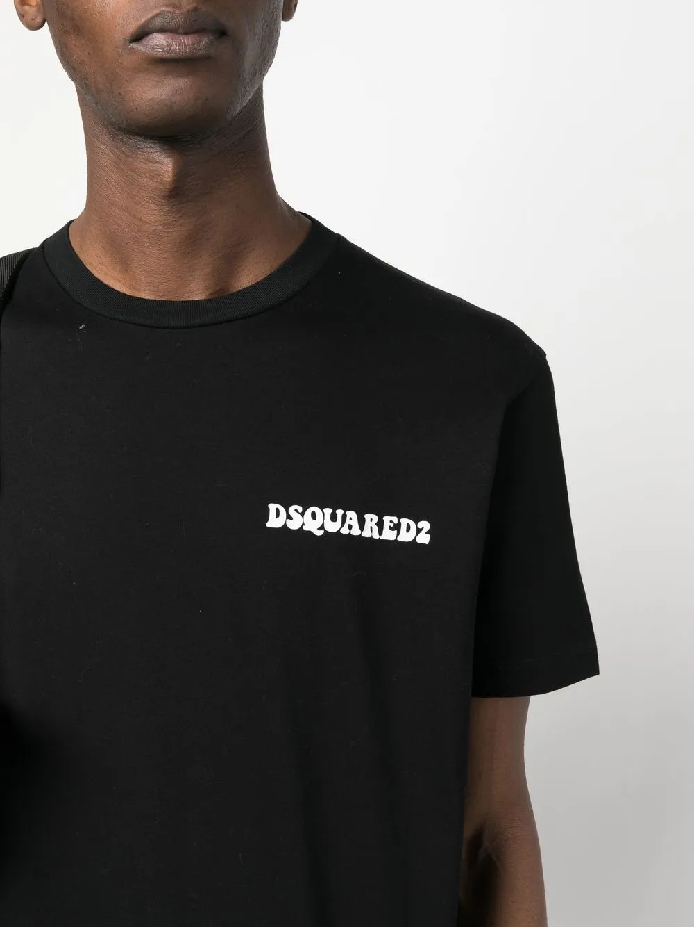 Dsquared2 Black Crewneck T-shirt With Front Logo And Graphic Print On The Back In Cotton Man In Black