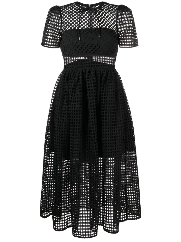 Self-Portrait Grid Lace Midi Dress - Farfetch