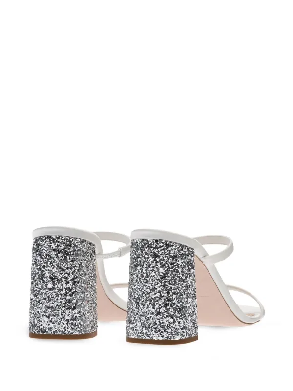 【miu miu】グリッターディテールサンダル Miu Miu 85mm glitter-detail Sandals | White | FARFETCH