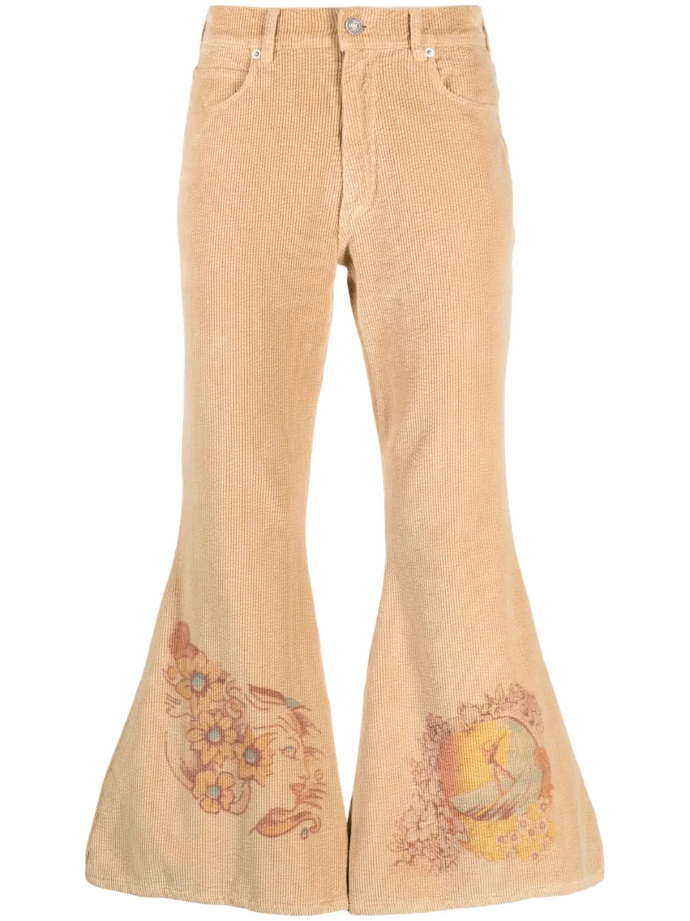 Erl Graphic-print Flared Trousers In Neutrals