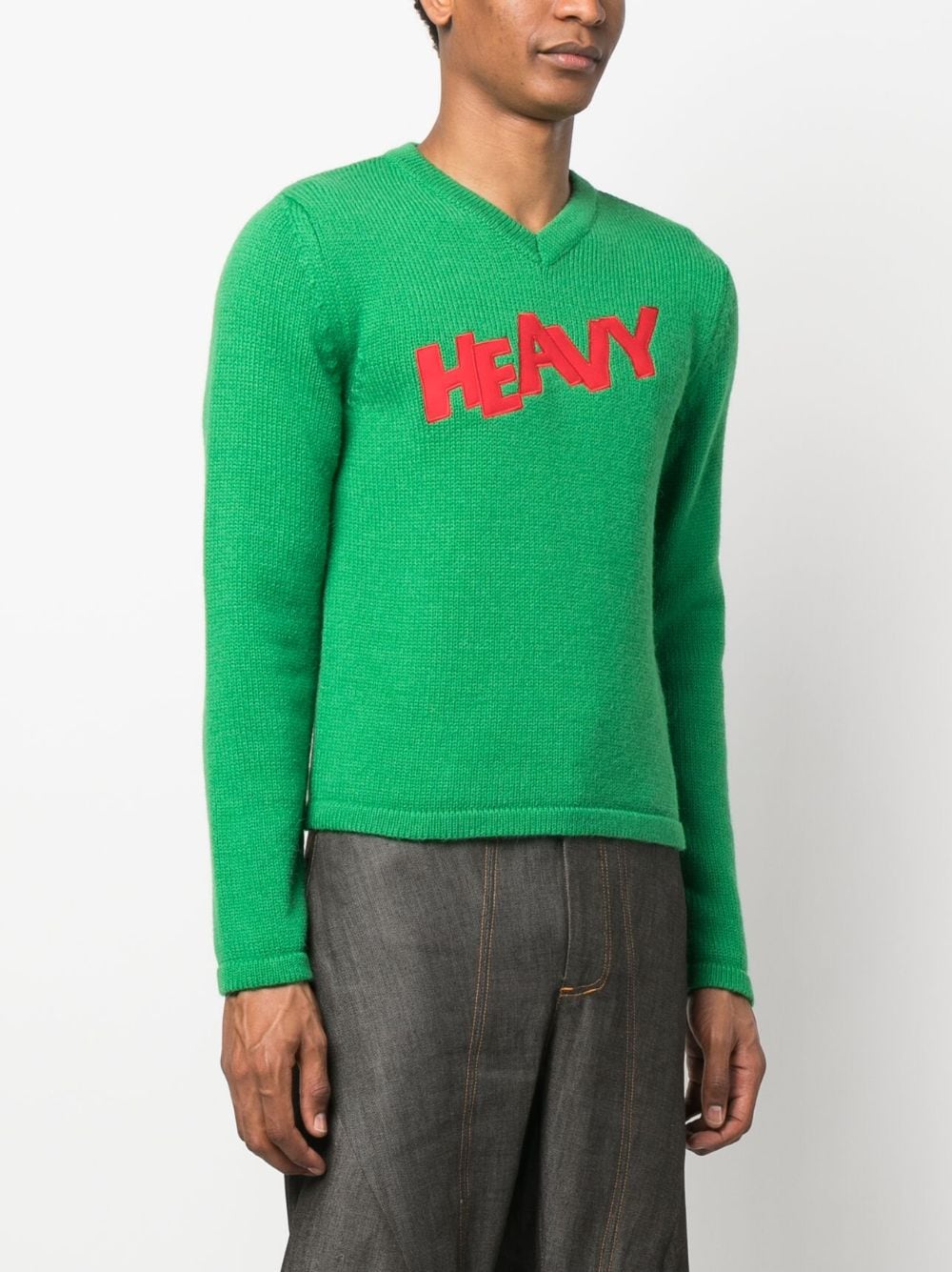 Shop Erl Knit V-neck Sweater In Grün