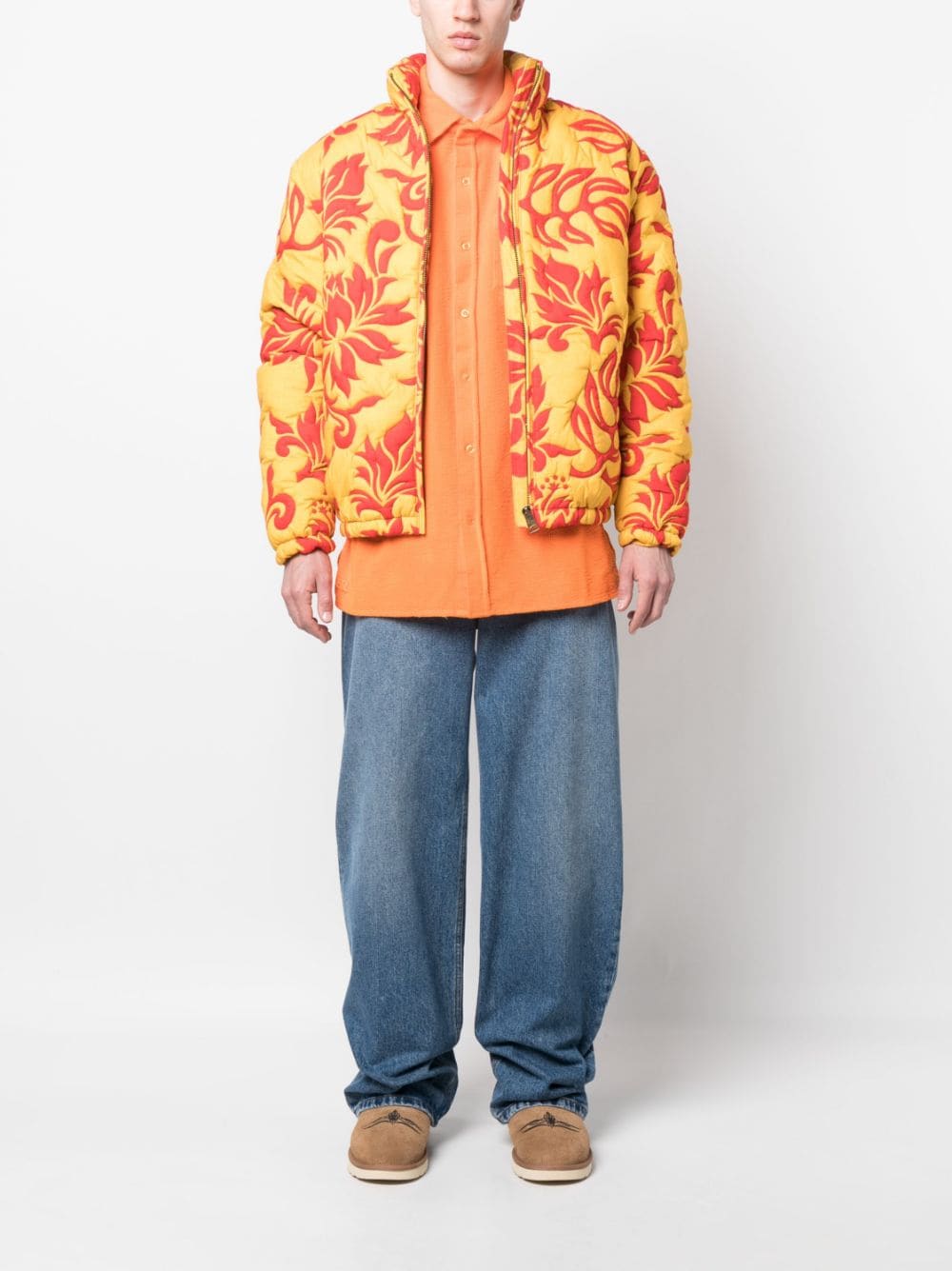 Shop Erl Quilted Floral-print Jacket In Orange