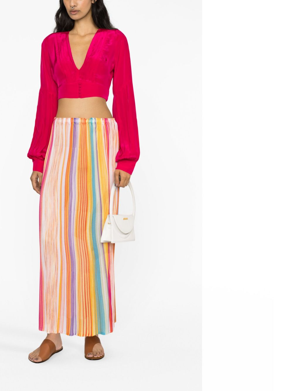 Shop Alexandra Miro Gaia Long-sleeve Crop Top In Pink