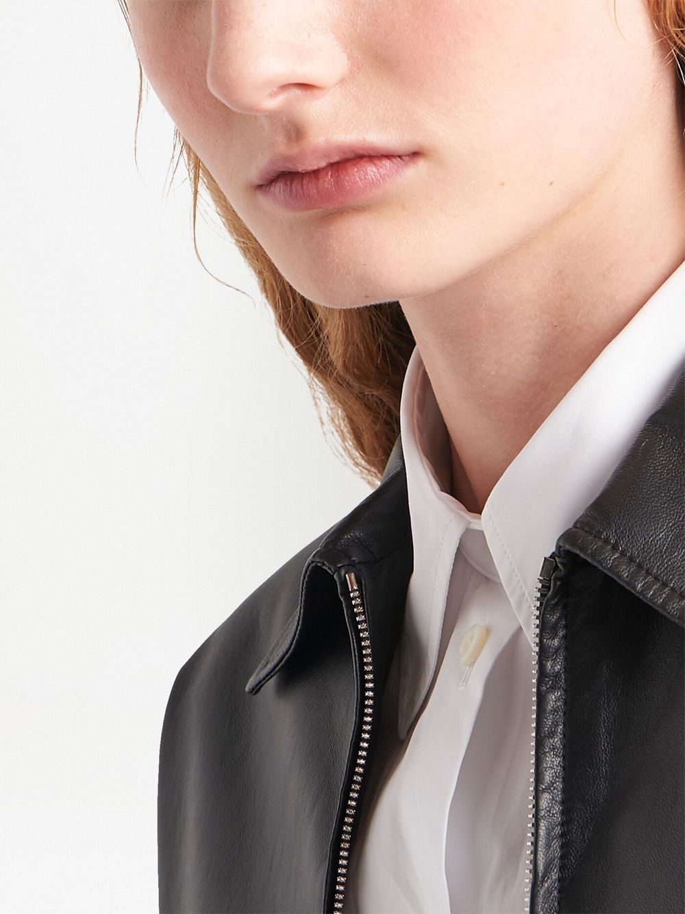 Shop Prada Cropped Leather Jacket In Black