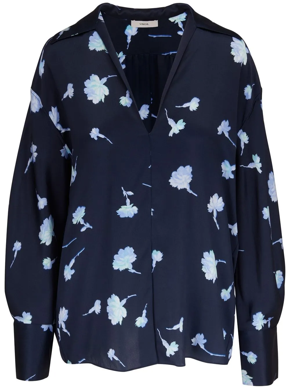 

Vince floral-print V-neck silk blouse - Blue