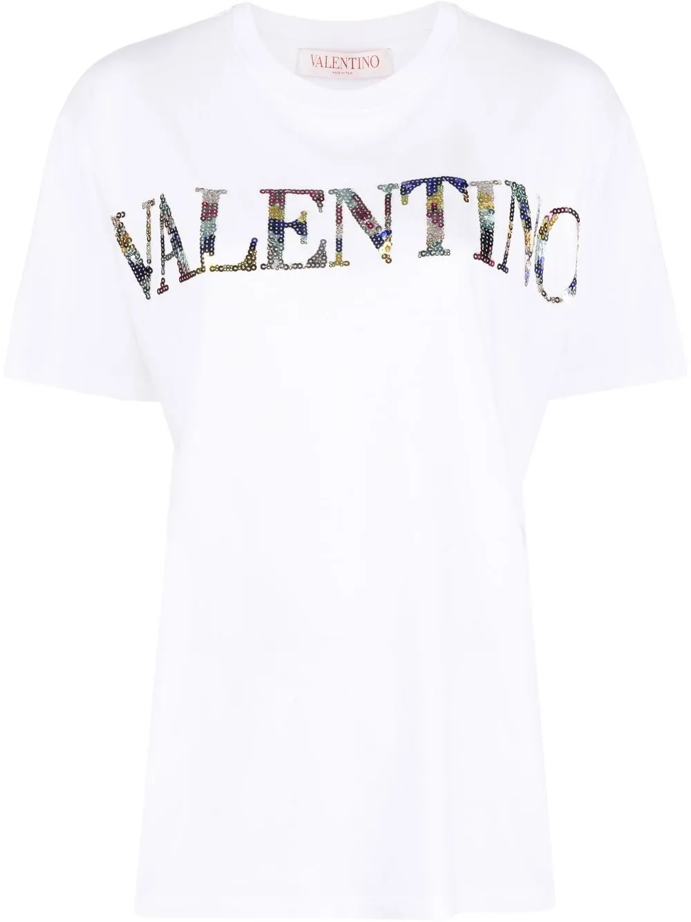 Valentino Sequin-embellished Embroidered Cotton-jersey T-shirt In White