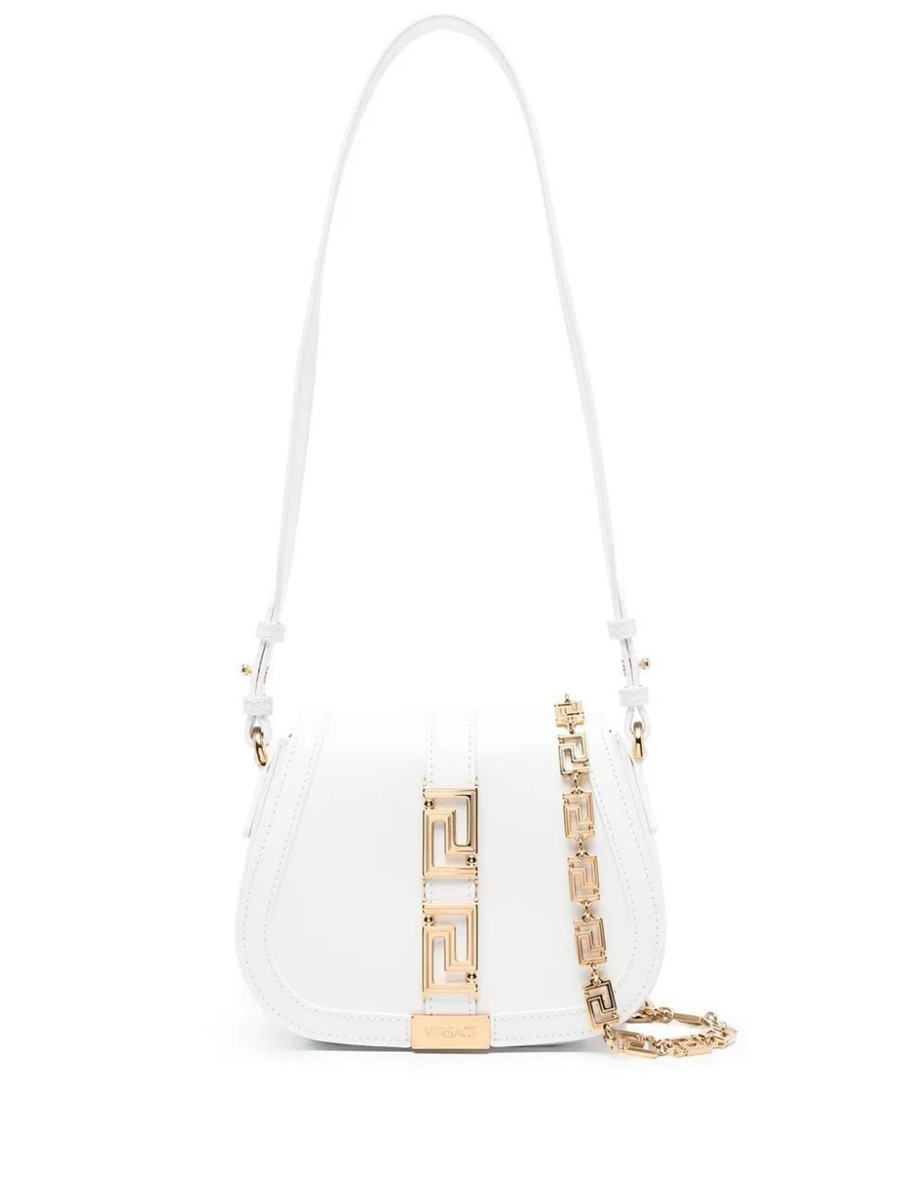 Versace Mini Greca Goddess Leather Shoulder Bag In White