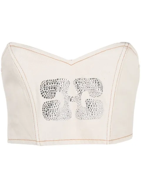 GANNI Crystal-embellished Logo Denim Crop-top