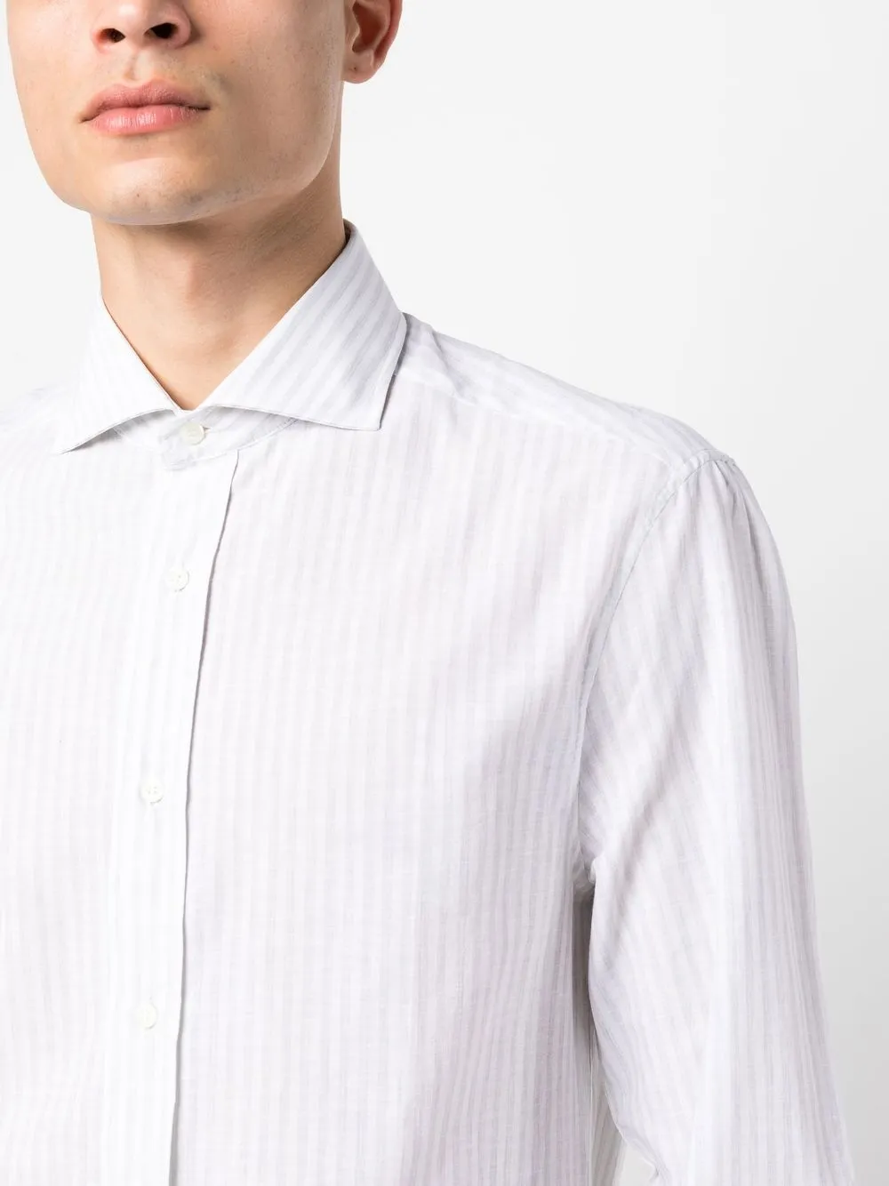 Brunello Cucinelli Long-sleeve Striped Shirt In Grau